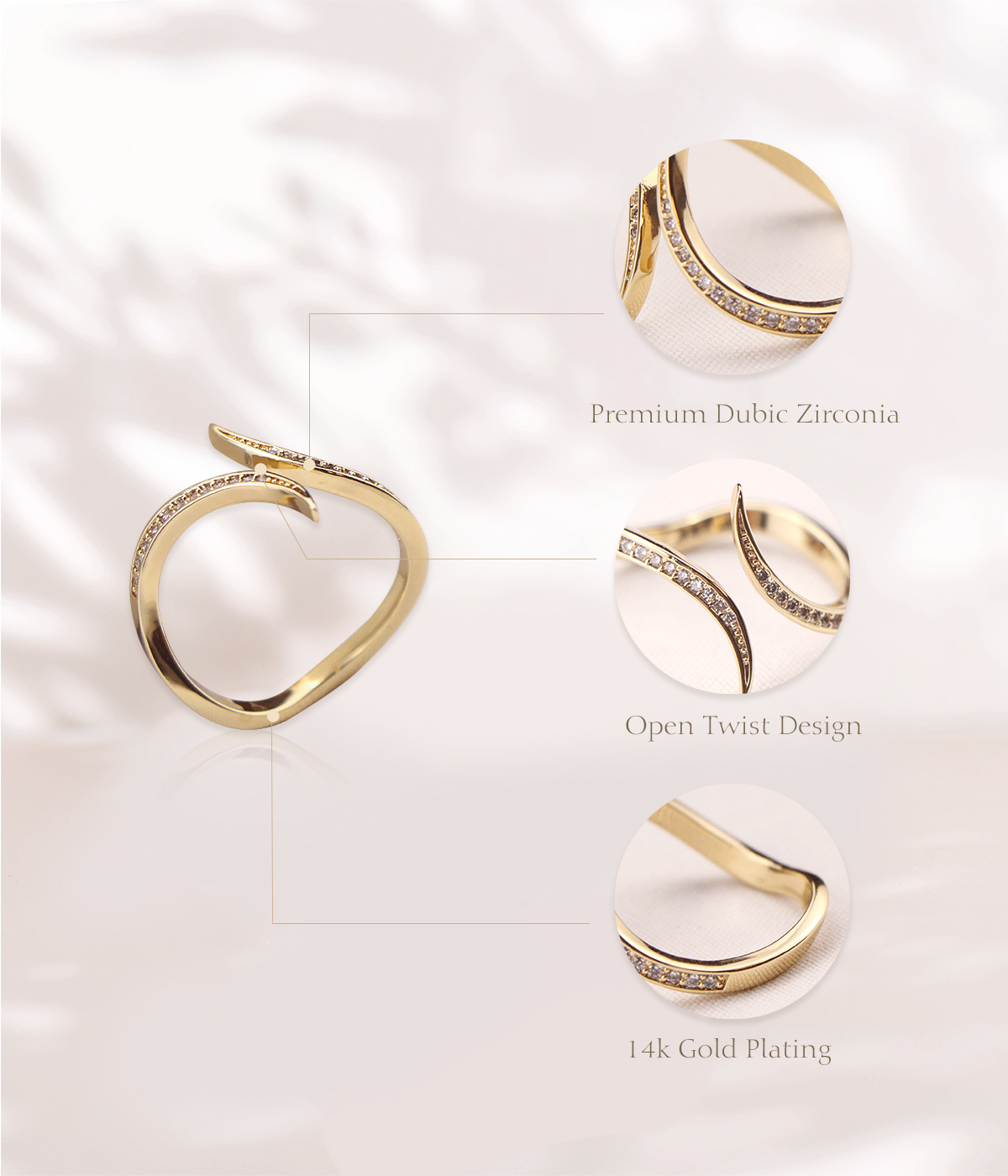 Matte finish gold and silver plated open ring with hammered design in  triangle shape. -